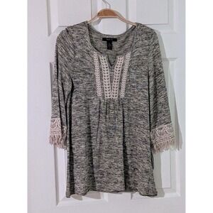Style & Co. Small Stone Wall Marl‎ Knit Top Crochet Trim Tunic Blouse Macy's NWT
